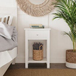 Urbn-Living Urbnliving 60Cm Height White Wooden 1-Drawer Bedside Sofa Side End Table X-Frame Nightstand With Storage Shelf - thumbnail 1