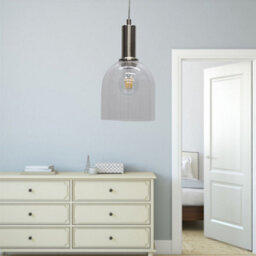 First Choice Lighting Belten - Clear Glass Cloche Satin Nickel Deco Pendant Fitting - thumbnail 4