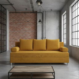 Dover Sofa Bed With Fold Out Sleeping Function Storage Upholstered Modern Design Includes Cushions Yellow - thumbnail 1