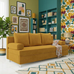 Dover Sofa Bed With Fold Out Sleeping Function Storage Upholstered Modern Design Includes Cushions Yellow - thumbnail 2