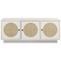 Beliani White 3-Door Sideboard With Rattan Front Handles - thumbnail 1