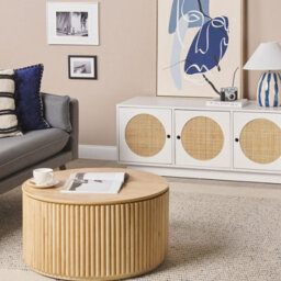Beliani White 3-Door Sideboard With Rattan Front Handles - thumbnail 2