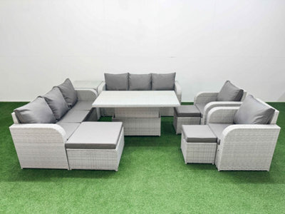 Fimous Pe Rattan High Back Lounge Sofa Set Adjustable Lifting Dining Or Coffee Table & Chairs Set 3 Stools Side Table - image 1