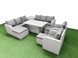 Fimous Pe Rattan High Back Lounge Sofa Set Adjustable Lifting Dining Or Coffee Table & Chairs Set 3 Stools Side Table - thumbnail 2