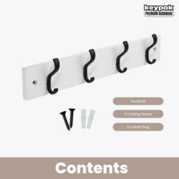 Keypak Wall-Mounted Coat Rack - 4 Hooks On Modern Wooden Base For Wall & Door - 38Cm (Matte Black/white) - thumbnail 4