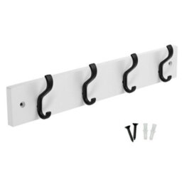 Keypak Wall-Mounted Coat Rack - 4 Hooks On Modern Wooden Base For Wall & Door - 38Cm (Matte Black/white)