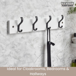 Keypak Wall-Mounted Coat Rack - 4 Hooks On Modern Wooden Base For Wall & Door - 38Cm (Matte Black/white) - thumbnail 5