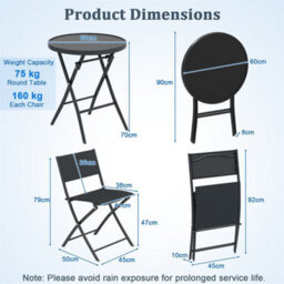 3 Piece Bistro Set Foldable Patio Table Chairs Outdoor Furniture - thumbnail 2
