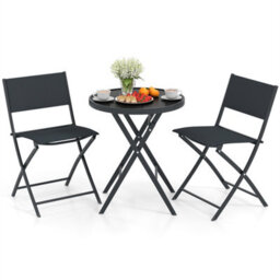 3 Piece Bistro Set Foldable Patio Table Chairs Outdoor Furniture - thumbnail 1