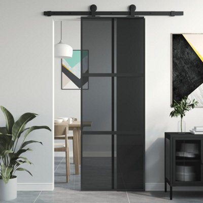 Berkfield Sliding Door Black 76X205 Cm Tempered Glass And Aluminium - image 1