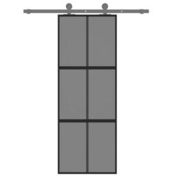 Berkfield Sliding Door Black 76X205 Cm Tempered Glass And Aluminium - thumbnail 3