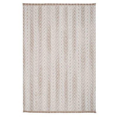 Loomed Neutral Beige Brown Herringbone Scandi Fringed Area Rug 120Cm X 170Cm - image 1