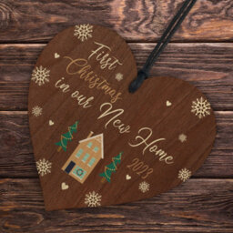 Red Ocean 2023 First Christmas In Our New Home Wooden Hanging Heart Decoration Gift, Housewarming Christmas Gifts - thumbnail 6