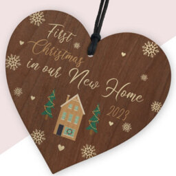 Red Ocean 2023 First Christmas In Our New Home Wooden Hanging Heart Decoration Gift, Housewarming Christmas Gifts - thumbnail 2