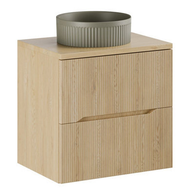 Heze Furniture Nordic Bathroom Cabinet 60Cm With 2 Drawers And Round Basin - Cremona Oak - image 1