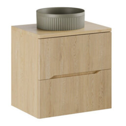 Heze Furniture Nordic Bathroom Cabinet 60Cm With 2 Drawers And Round Basin - Cremona Oak - thumbnail 1