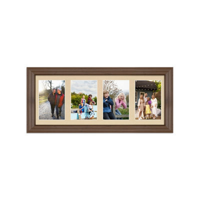 AK Frames 50X20Cm Walnut Classic Multi Photo Frame With Ivory Mount - Holds 4 Apertures (4X) 6X4 Photos - image 1