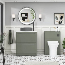 Royal Bathrooms Royal Bathroom Elmore 700mm Matt Green Freestanding Countertop Bathroom Vanity Unit 2 Drawer With Art Round Basin - thumbnail 5