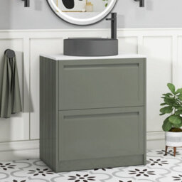 Royal Bathrooms Royal Bathroom Elmore 700mm Matt Green Freestanding Countertop Bathroom Vanity Unit 2 Drawer With Art Round Basin - thumbnail 1