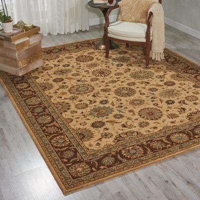 Traditional Beige Wool Luxurious Bordered Floral Rug For Dining Room Bedroom & Living Room-229Cm X 290Cm