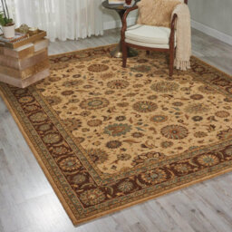Traditional Beige Wool Luxurious Bordered Floral Rug For Dining Room Bedroom & Living Room-229Cm X 290Cm - thumbnail 1