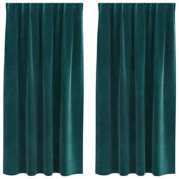 Berkfield Blackout Curtains With Top Tape 2 Pcs Dark Green Velvet - thumbnail 2