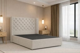 "Nexus Windsor Plush Divan, Cream, 54"" Winged Hb, 2 Drawers Foot-End, Open Coil Mattress, Super King" - thumbnail 5