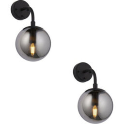 Loops 2 Pack Matt Black Wall Light - Modern Beautiful Smoked Mirror Glass Round Shade - Toggle Switch - thumbnail 1