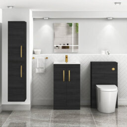 Royal Bathrooms Turin Hale Black 500mm Floor Standing Vanity Unit 2 Door With Minimalist Basin Sink & Brushed Brass Handles - thumbnail 4
