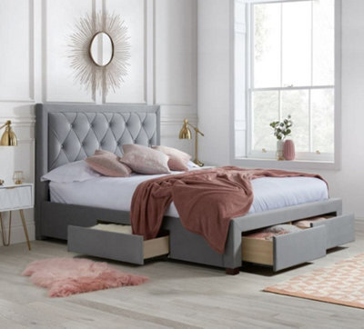 Woodbury Grey Velvet Fabric 4 Drawer Storage Bed Frame - 5Ft King Size - image 1