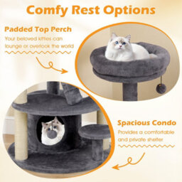 Costway Cat Tree Multilevel Cat Climbing Tower Kitty Activity Center-Grey - thumbnail 7
