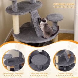 Costway Cat Tree Multilevel Cat Climbing Tower Kitty Activity Center-Grey - thumbnail 6