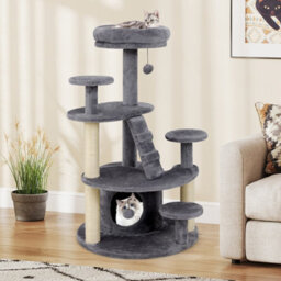 Costway Cat Tree Multilevel Cat Climbing Tower Kitty Activity Center-Grey - thumbnail 3