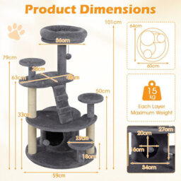 Costway Cat Tree Multilevel Cat Climbing Tower Kitty Activity Center-Grey - thumbnail 2