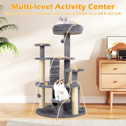 Costway Cat Tree Multilevel Cat Climbing Tower Kitty Activity Center-Grey - thumbnail 4