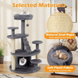 Costway Cat Tree Multilevel Cat Climbing Tower Kitty Activity Center-Grey - thumbnail 9