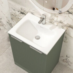Royal Bathrooms Evora 700mm Sage Green Fluted Floor Standing Bathroom Vanity Unit 2 Door Cabinet Storage With Stone Basin Sink - 1 Tap Hole - thumbnail 5