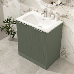 Royal Bathrooms Evora 700mm Sage Green Fluted Floor Standing Bathroom Vanity Unit 2 Door Cabinet Storage With Stone Basin Sink - 1 Tap Hole - thumbnail 4