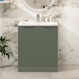 Royal Bathrooms Evora 700mm Sage Green Fluted Floor Standing Bathroom Vanity Unit 2 Door Cabinet Storage With Stone Basin Sink - 1 Tap Hole