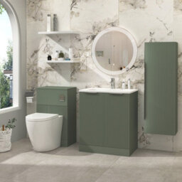 Royal Bathrooms Evora 700mm Sage Green Fluted Floor Standing Bathroom Vanity Unit 2 Door Cabinet Storage With Stone Basin Sink - 1 Tap Hole - thumbnail 2
