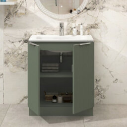 Royal Bathrooms Evora 700mm Sage Green Fluted Floor Standing Bathroom Vanity Unit 2 Door Cabinet Storage With Stone Basin Sink - 1 Tap Hole - thumbnail 3