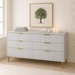 Home Treats Ridged Chest Of Drawers Large Set Of 6 Drawers Taupe Bedroom Dresser - thumbnail 3