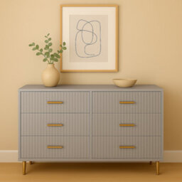 Home Treats Ridged Chest Of Drawers Large Set Of 6 Drawers Taupe Bedroom Dresser