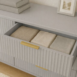 Home Treats Ridged Chest Of Drawers Large Set Of 6 Drawers Taupe Bedroom Dresser - thumbnail 4