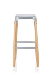 Save On Goods UK Pair Of Metal & Wood Kitchen Bar Stools. Silver Finish Barstools - thumbnail 2