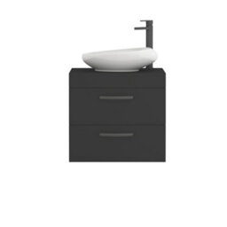 Royal Bathrooms Turin 500mm Wall Mounted Bathroom Vanity Unit With Sink 2 Drawer Matt Black & Nova Countertop Basin - thumbnail 5
