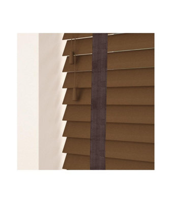 50mm Slat Dark Oak Real Wood Venetian Blind With Tapes 120Cm Drop 170Cm Wide - image 1