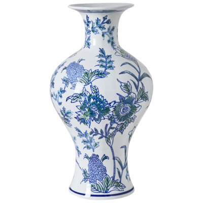 Beliani Flower Vase Berga Porcelain 36 Cm White/ Blue - image 1