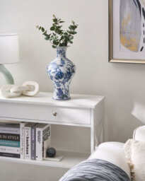 Beliani Flower Vase Berga Porcelain 36 Cm White/ Blue - thumbnail 2