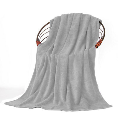 Oxford Homeware Reversible Throw Blanket Soft Warm & Sofa, Bed Fleece Throw, Silver (King 200X240Cm)